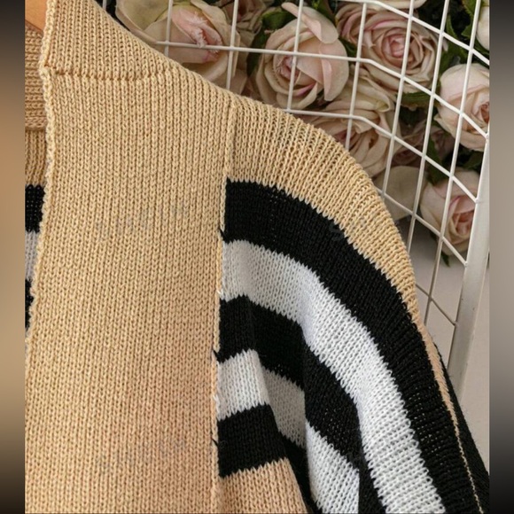 Luxe Plus Size Loose Fit Drop Shoulder Long Sleeve Striped Long Duster Cardigan - Picture 3 of 4